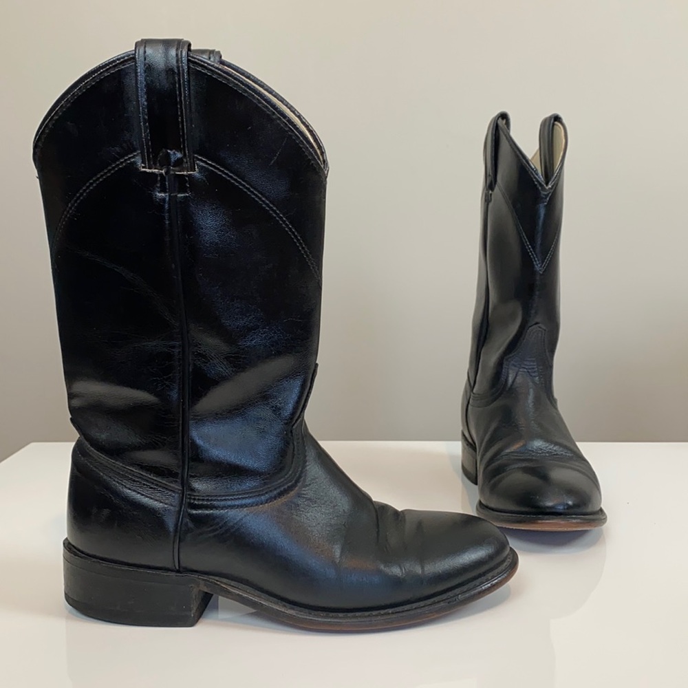 Laredo Black Leather Cowboy Boots Size 5.5